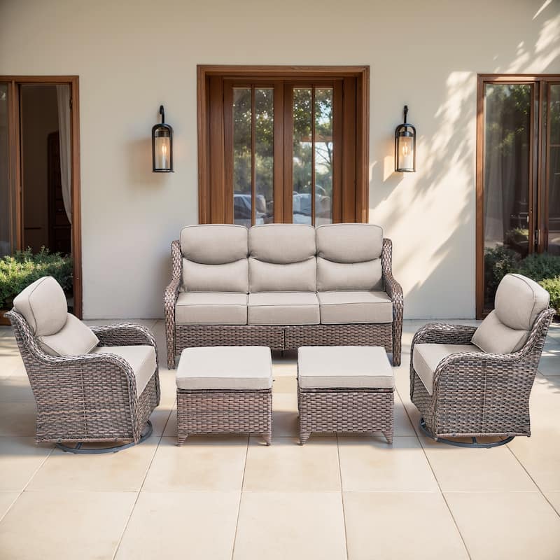 Gymojoy 5-Piece Patio Furniture Set with Swivel Glider Chairs, 6-Inch Ultra-Plush Cushions & Water-Resistant Olefin Fabric
