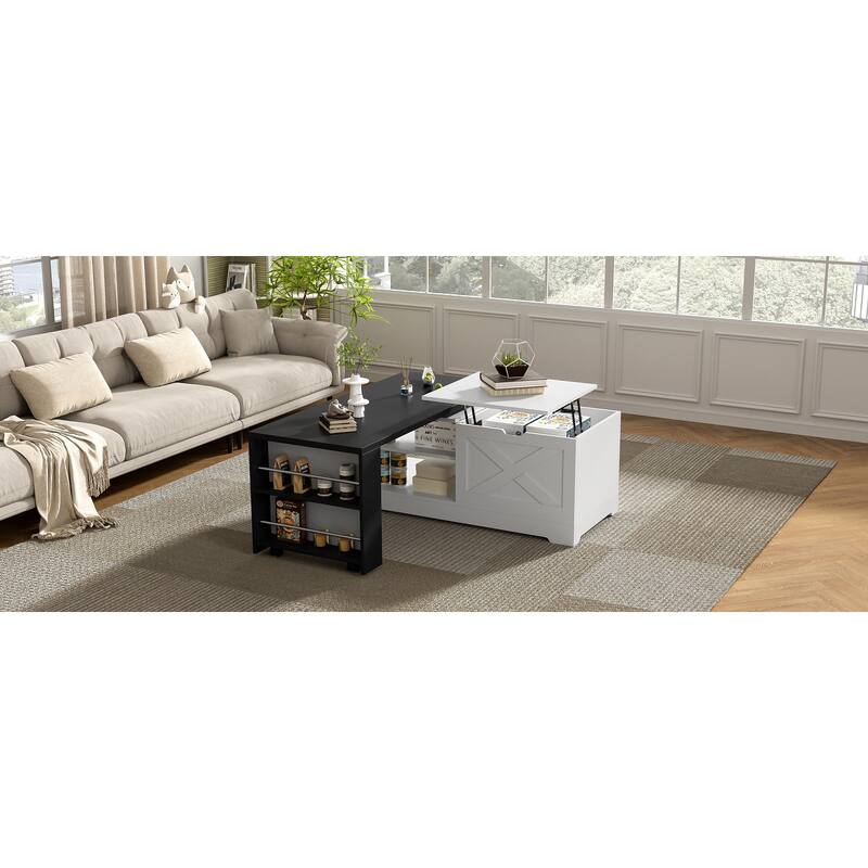 Rossetta Rustic-Style Lift Top Coffee Table with Built-in USB Ports and Power Outlets, Storage Compartments