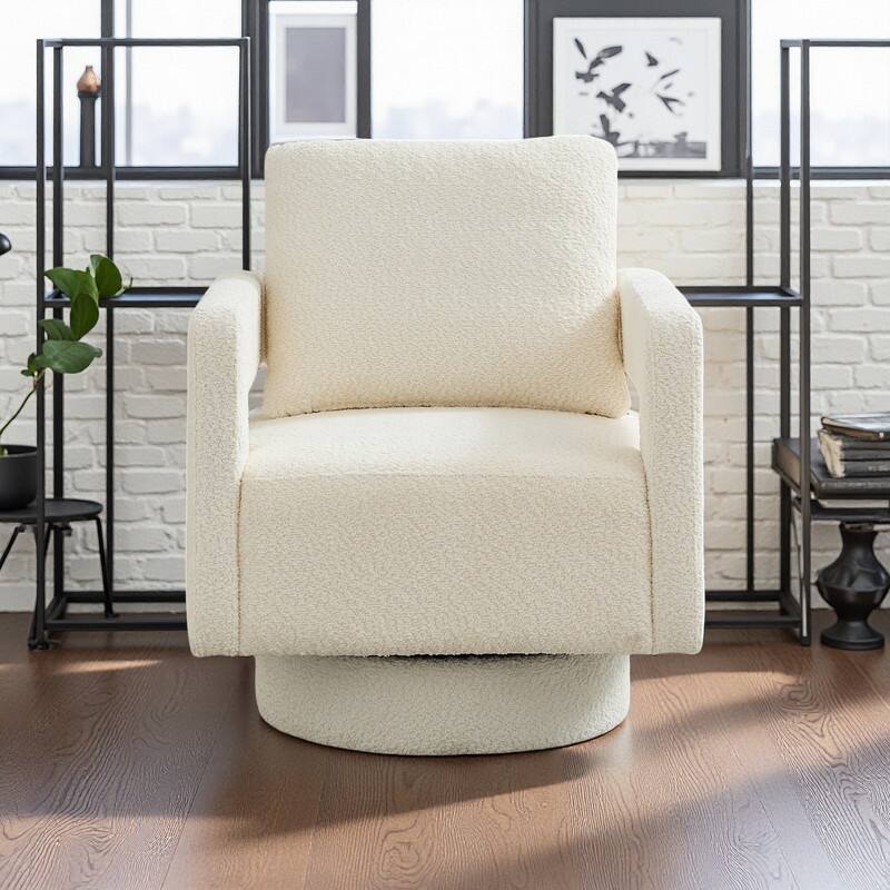 Bouclé 360° Swivel Accent Chair with Removable Back Cushion(250lb Capacity) - Beige