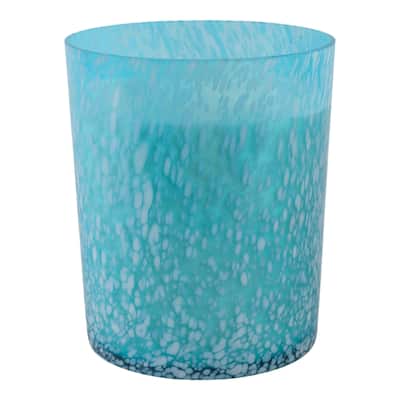 Modern Glass and Wax Decorative Candle with Artisanal Swirl Design - 7" x 7" x 8.5"