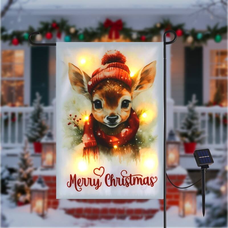 Solar Christmas Garden Flag with Lights, 12x18