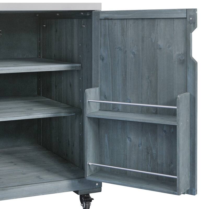 75.4" Rolling Outdoor Kitchen Island with Stainless Steel Top, Premium Solid Wood Grill Cart with Sink and Wheels for Outdoor