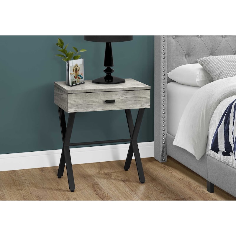 Stylish 22" End Table with Storage Drawer and Silver Metal Base Wood Top Perfect for Bedroom or Living Room