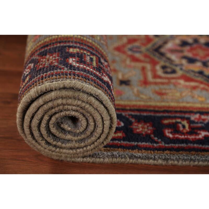 Geometric Heriz Serapi Runner Rug Hallway Hand-Knotted Wool Carpet - 2'6"x 7'10"