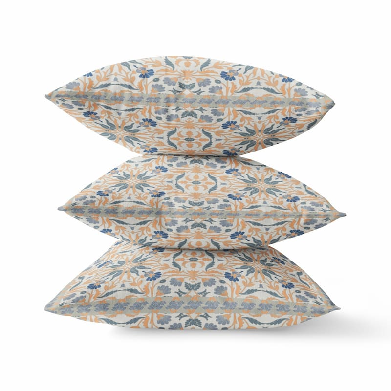 16" Gray Orange Paisley Indoor Outdoor Throw Pillow