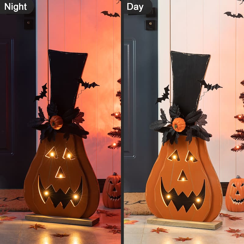 Glitzhome Halloween Metal Lighted Jack-O-Lantern Porch Decor