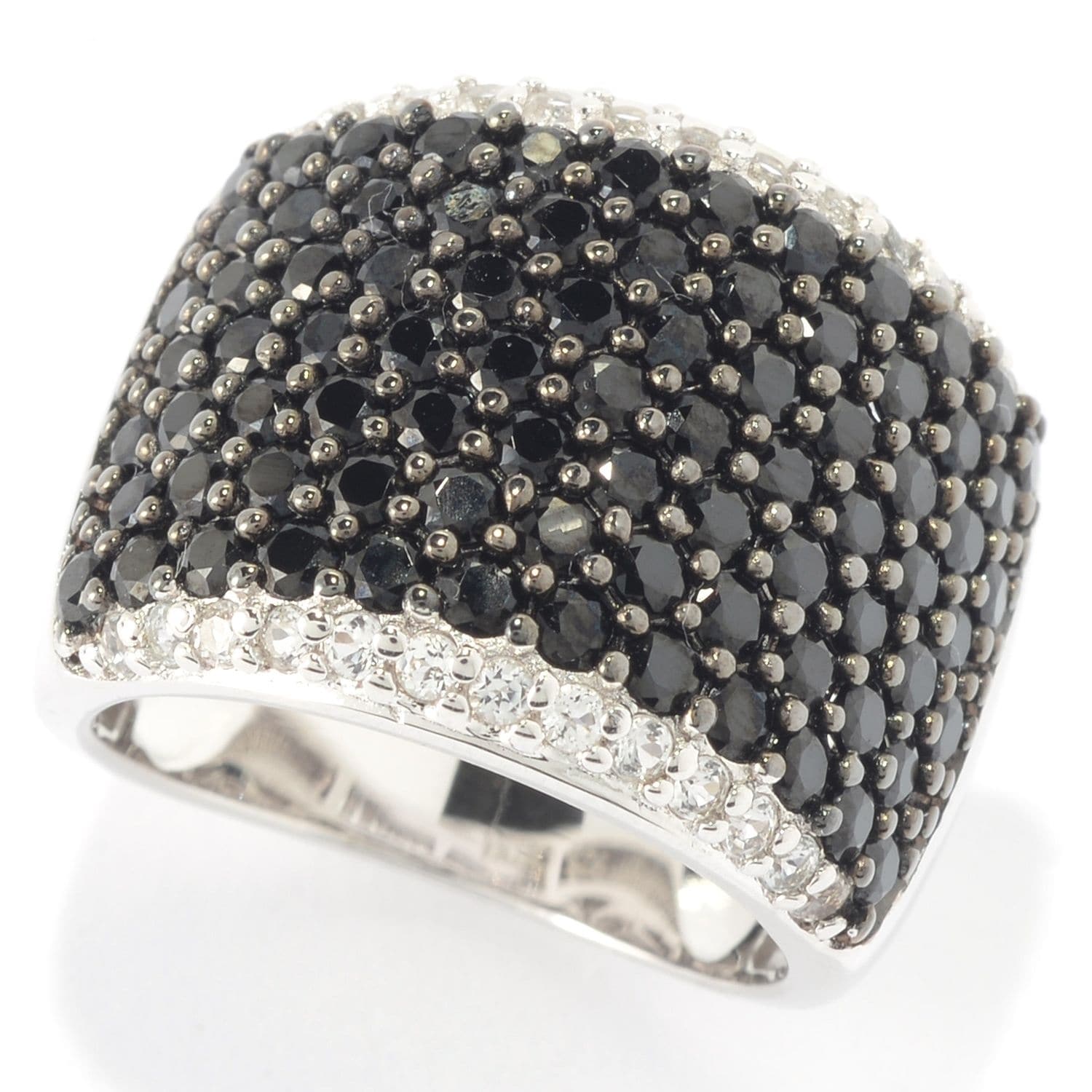 Pinctore Sterling Silver Round Spinel and White Topaz Wide Band Ring