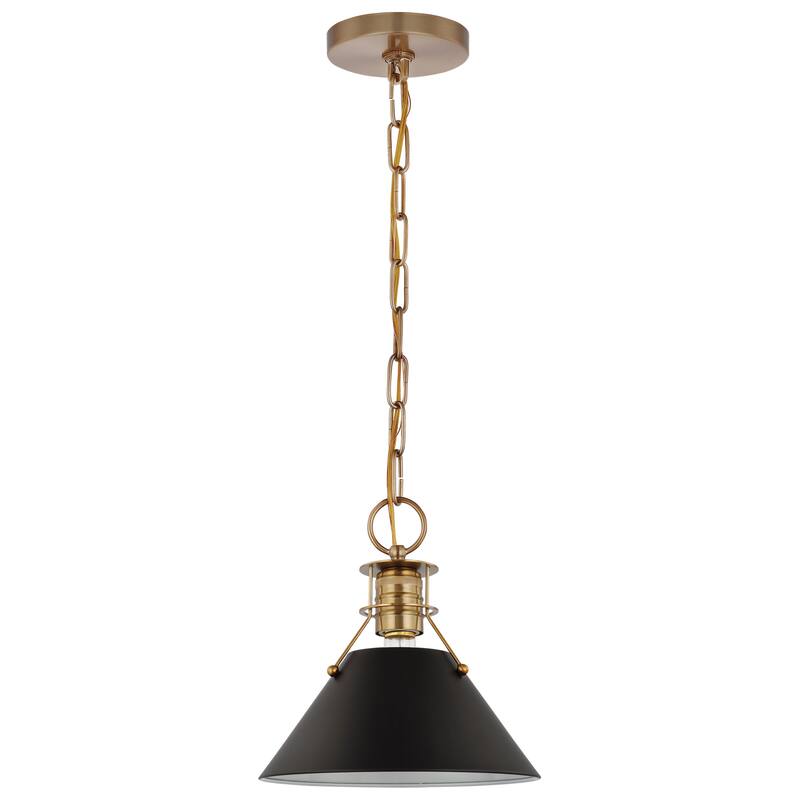 Outpost 1 Light Small Pendant Matte Black with Burnished Brass