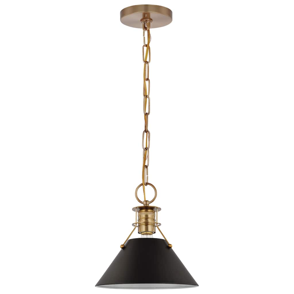 Outpost 1 Light Small Pendant Matte Black with Burnished Brass