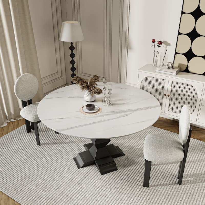 Family-Sized Stone Dining Table With Eco-Friendly Zig-Zag Base