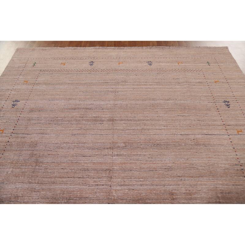 Striped Orange Gabbeh Oriental Area Rug Handmade Wool Carpet - 8'0"x 9'9"