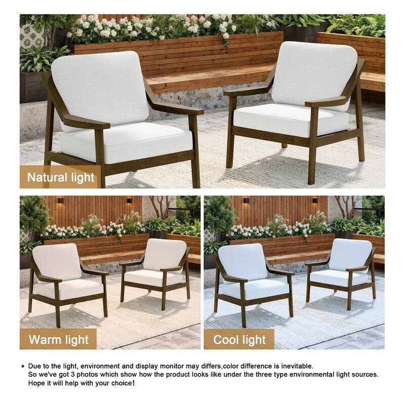 Solid Wood Outdoor Arm Chair Loveseat with Cushion