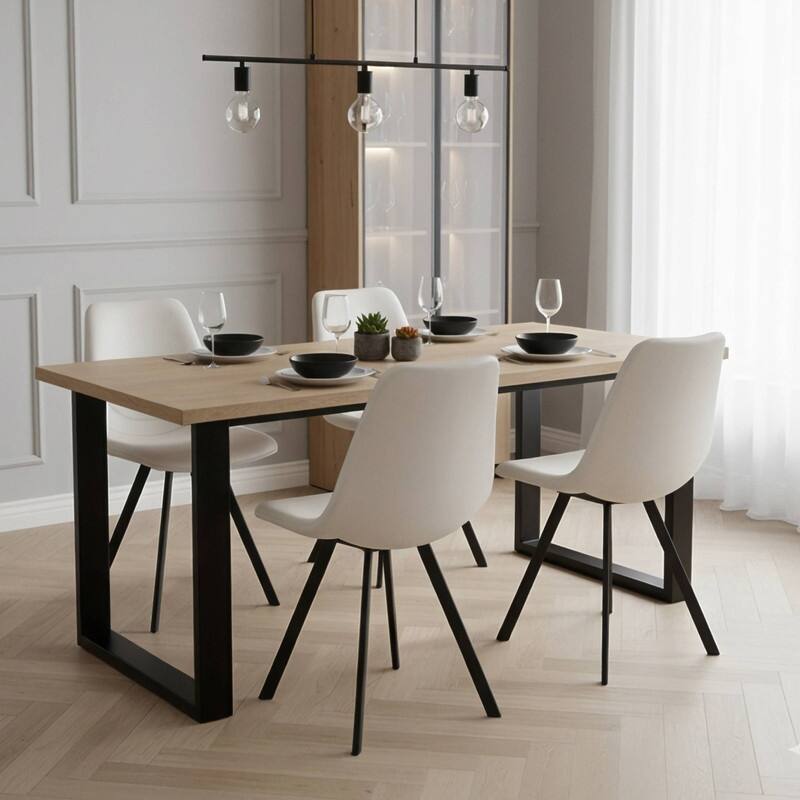 Markley Modern Ergonomic Leather Dining Chair with Black Steel Legs, Scratch-Resistant & Comfortable Kitchen Chair