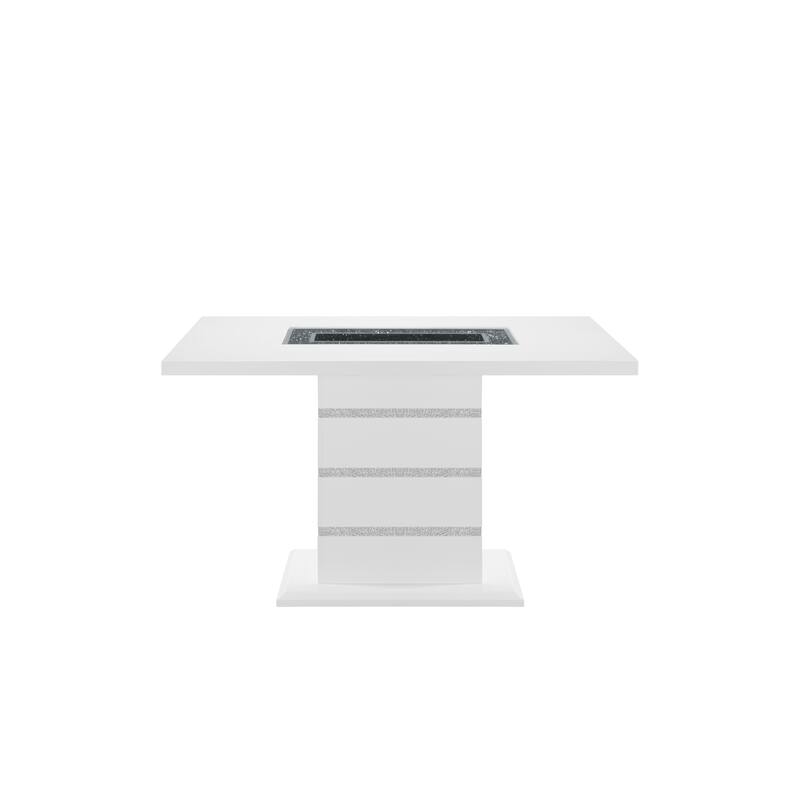 HomeRoots 63" White Silver And Black Glass Faux Crystal And Wood Rectangular Bar Table - 63.40 in. x 38.00 in. x 41.70 in.