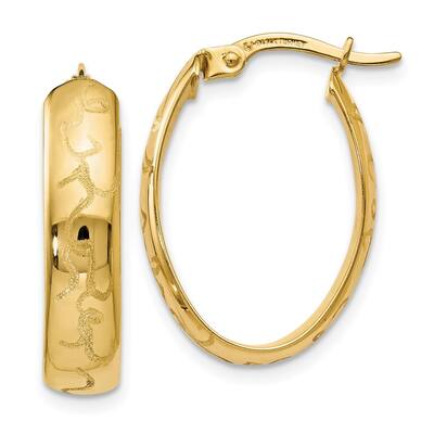 Leslie's 14k Yellow Gold Laser Design Oval Hoop Earrings (L-22 mm, W-15 mm)