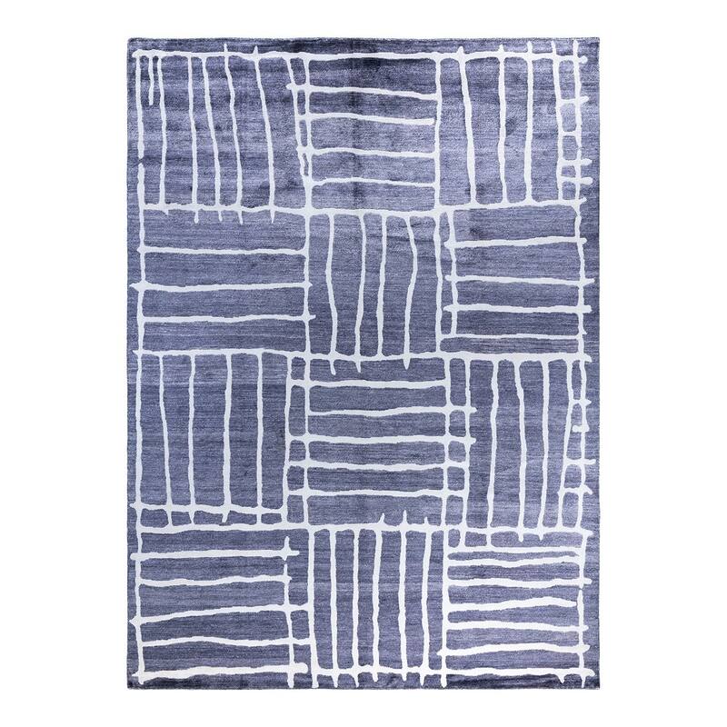 Modern One-of-a-Kind Hand-Knotted Area Rug, Blue - 9' 1" x 12' 0"