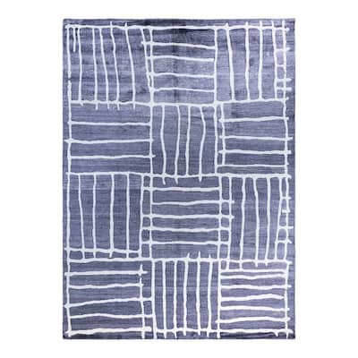Modern One-of-a-Kind Hand-Knotted Area Rug, Blue - 9' 1" x 12' 0"