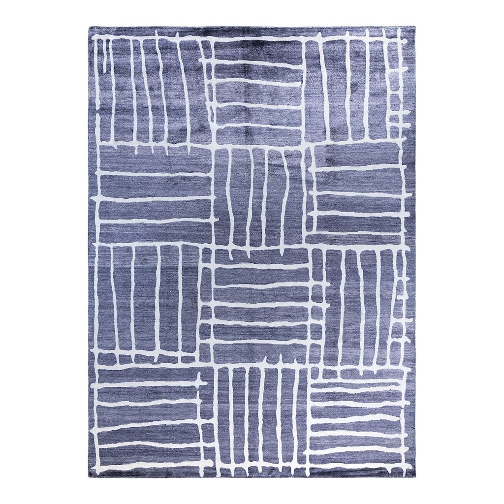 Modern One-of-a-Kind Hand-Knotted Area Rug, Blue - 9' 1" x 12' 0"