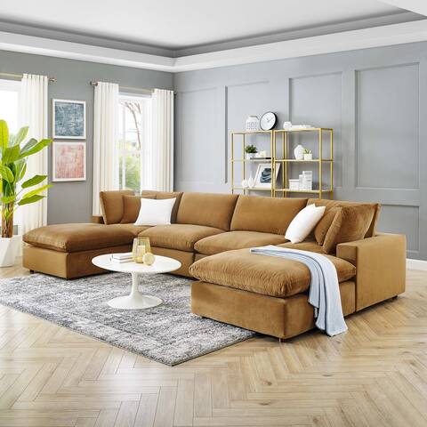 Commix Down Filled Overstuffed Velvet 6-Piece Sectional Sofa