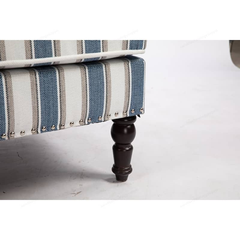 Linen Armchair with Blue and White Striped