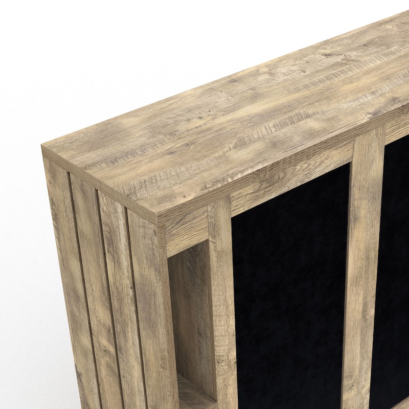 DH BASIC Farmhouse Weathered Oak 9-Open Shelf Home Bar with Chalkboard Menu Signs by Denhour