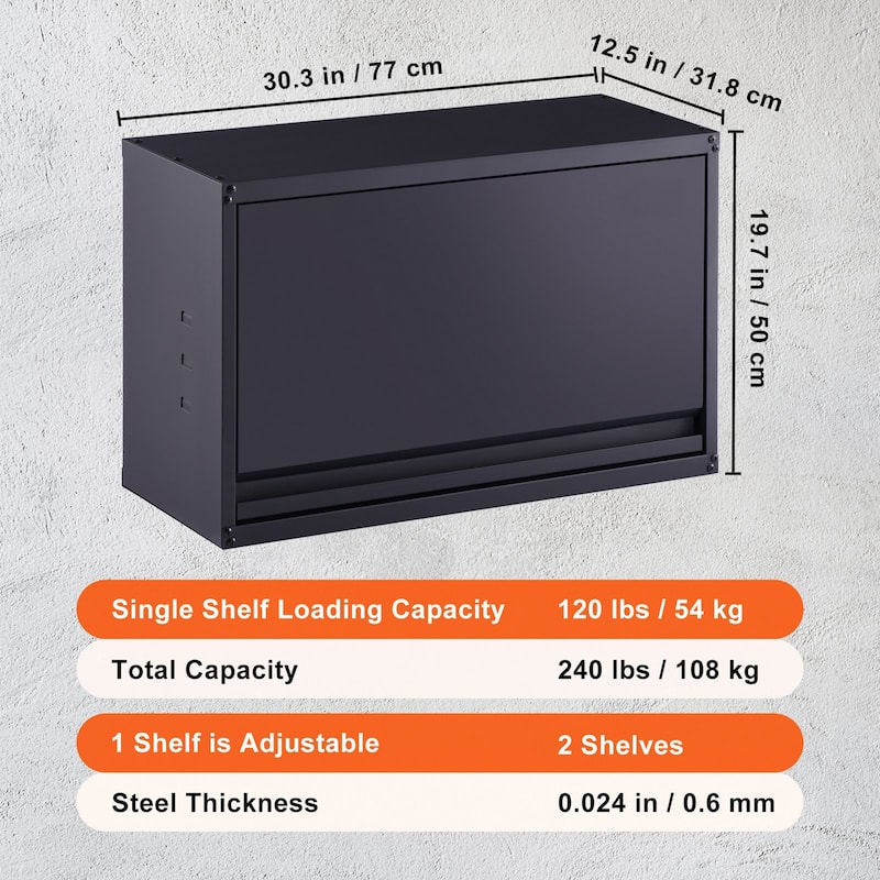 Wall-Mounted Storage Cabinet with Adjustable Shelves for Home or Garage - 30.3" × 12.5" × 19.7"