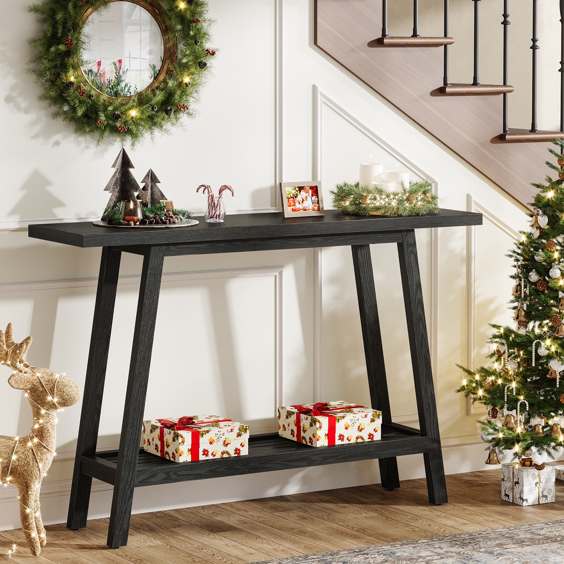 Small Solid Wood Console Table 2-tier Sofa Table for Entryway