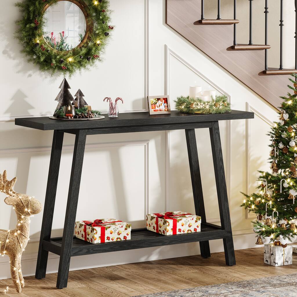 Solid Wood Console Table, 41.3" Rustic Entryway Table with Shelf