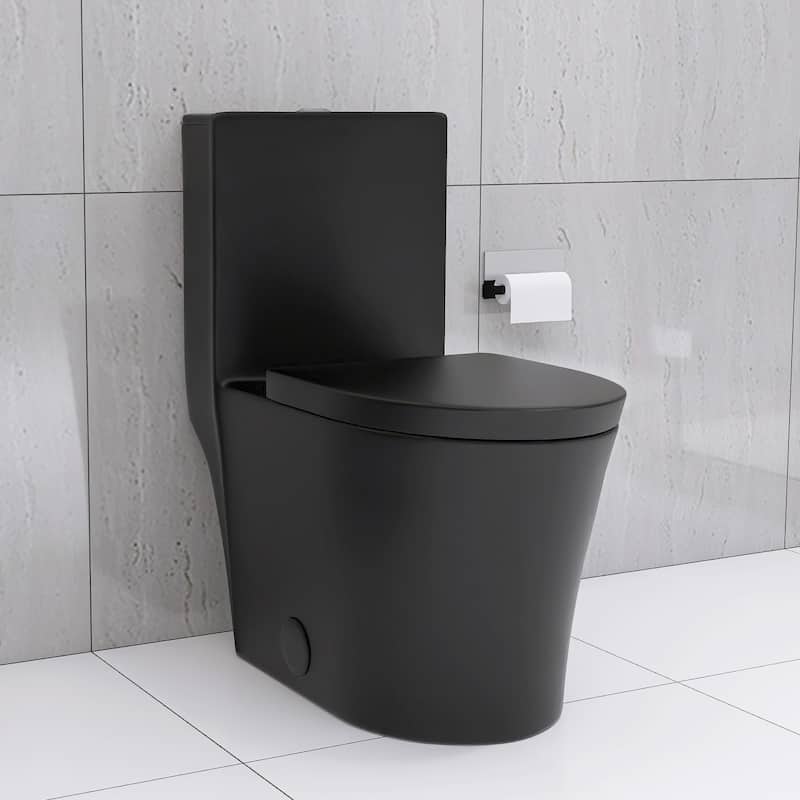 Matte Black Elongated One Piece Toilet Dual Flush 1.1/1.6 GPF Water Saving Map 1000g,Matte Black