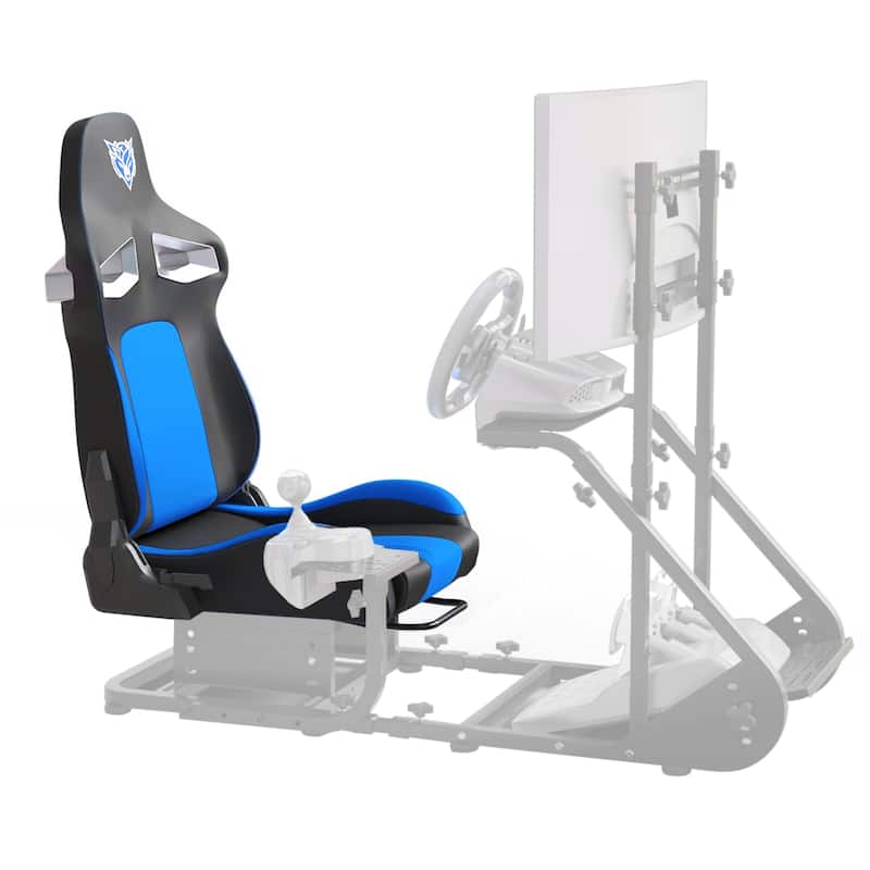 Universal PVC Bucket Style Reclinable Sport PU Leather Simulator Racing Seat with Adjustable Lock Slide - Blue
