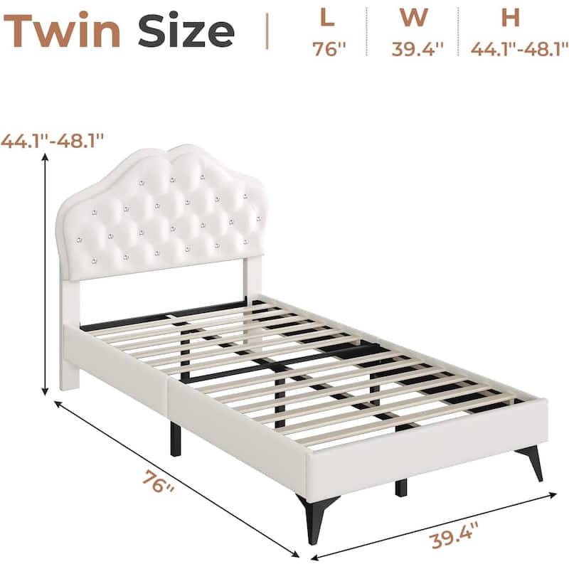 Girls Bed Frame Princess Platform Bed Crystal Button Headboard