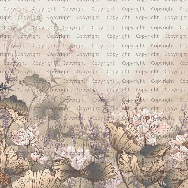 Tranquil Lotus Pond, Soft Botanical Wallpaper Mural - Yellow - W:204" x H:110"