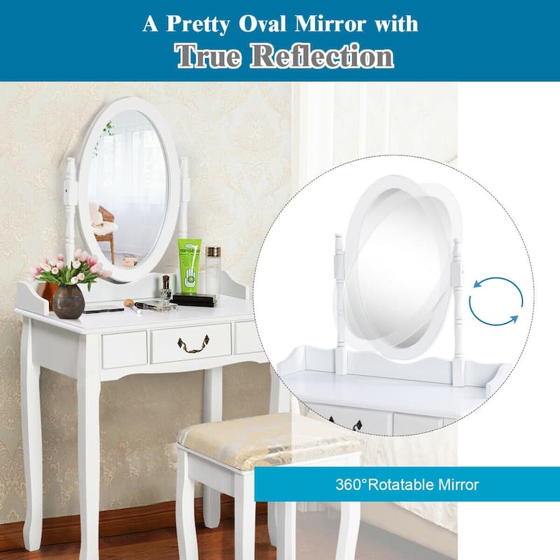 Costway Vanity Table Jewelry Makeup Desk Bench Dresser Stool