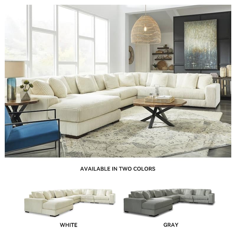 Signature Design by Ashley Lindyn Ivory 6-Piece Sectional with Chaise - 173"W x 134"D x 38"H