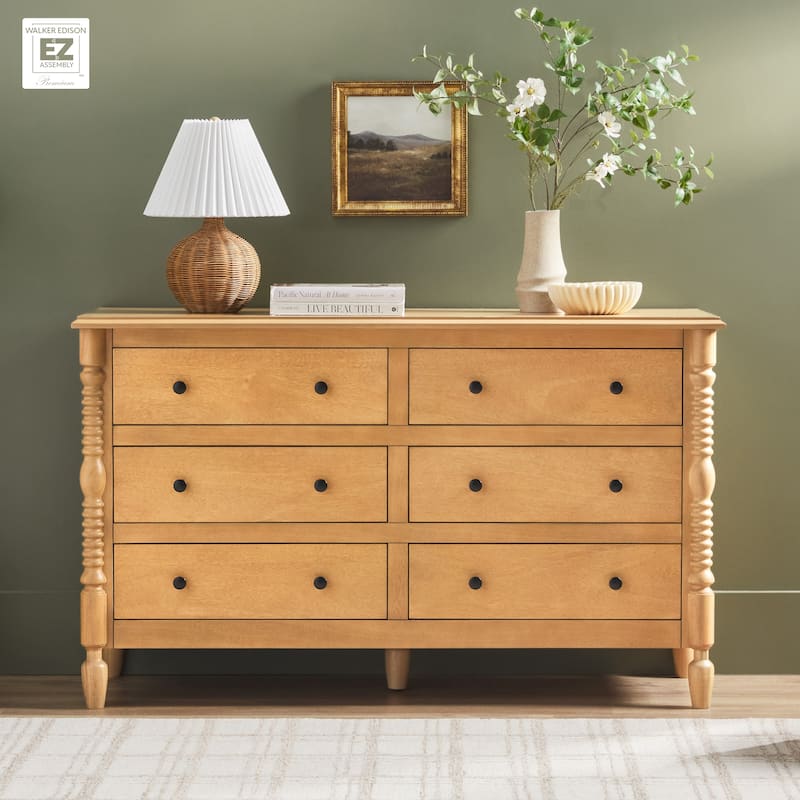 Walker Edison Easy Assembly 6-Drawer Dresser with Wood-Turning Details - Natural