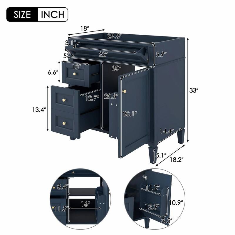 30'' Modern Bathroom Vanity with Top Sink, 2 Drawers and Tip-out Drawer