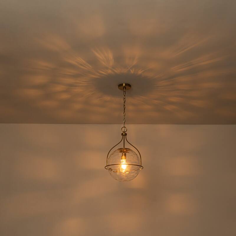 1-Light Modern Transitional Metal & Glass Pendant with Water-Ripple Glass Sphere for Living Room - 13.2" W x 19.3" H