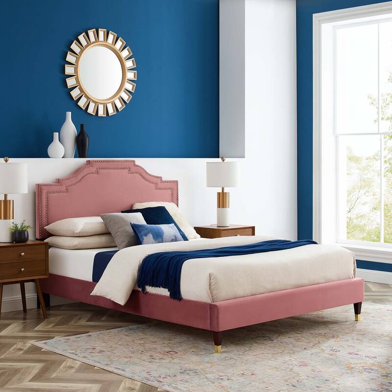 Adelaide Performance Velvet King Platform Bed - Dusty Rose - King