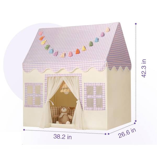 Kids Play Tent Indoor with Mat, Tassel Garland, Star Lights