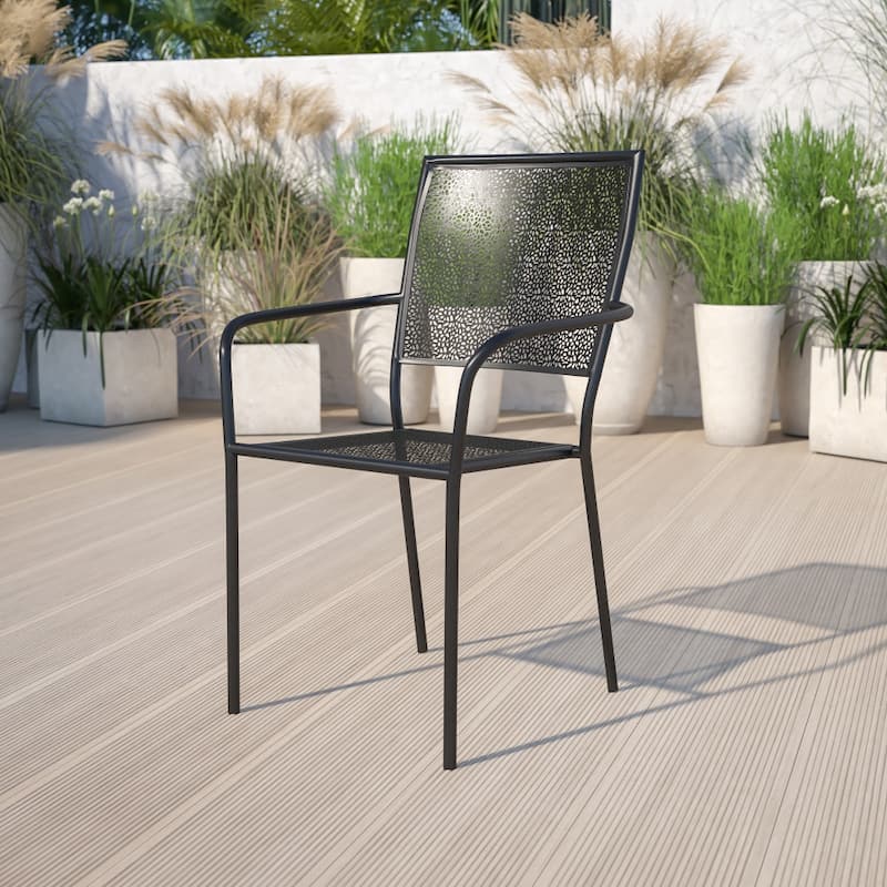 Indoor-Outdoor Steel Patio Arm Chair with Square Back - Black