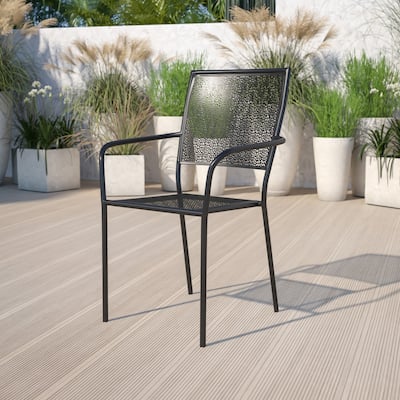 Indoor-Outdoor Steel Patio Arm Chair with Square Back