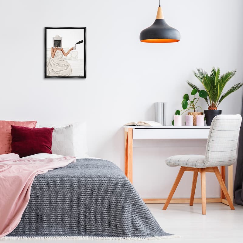 Stupell Cozy in Bed with Drink Framed Floater Canvas Wall Art Design By Ziwei Li