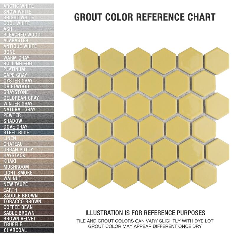 Merola Tile Hudson Due 2" Hex Vintage Yellow 10-7/8" x 12-5/8" Porcelain Floor and Wall Tile