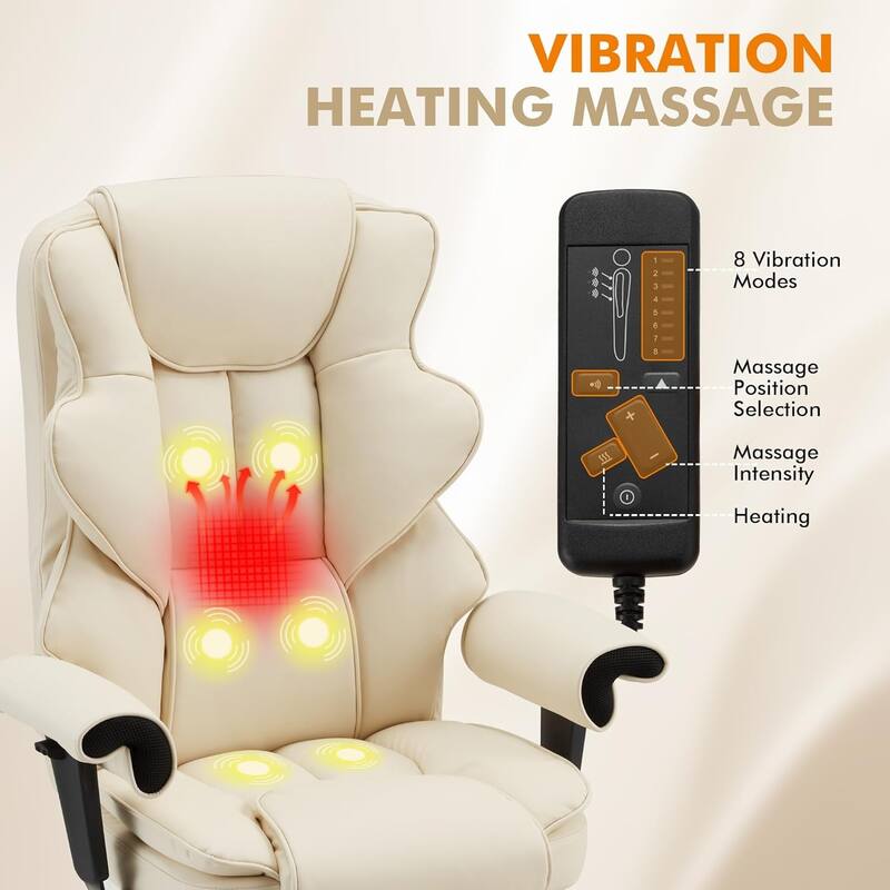 4/6-Point Massage Office Chair, Ergonomic Reclining Desk Chair, Retractable Footrest & Adjustable Armrests, Multiple options