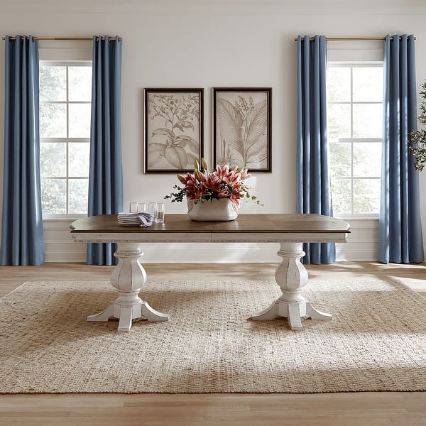Magnolia Manor Double Pedestal Table for Dining Room with Removable Leaves - Width 44" x Depth 124" x Height 30"