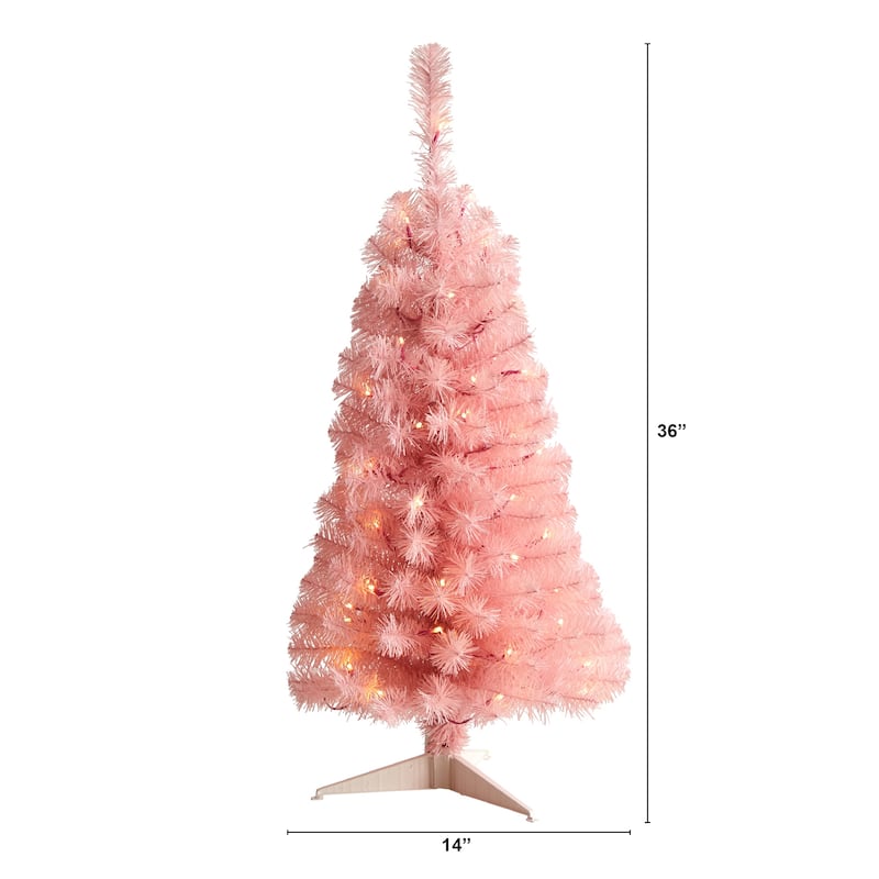 3' Pink Christmas Tree with 50 LED Lights and 118 Bendable Branches - 36
