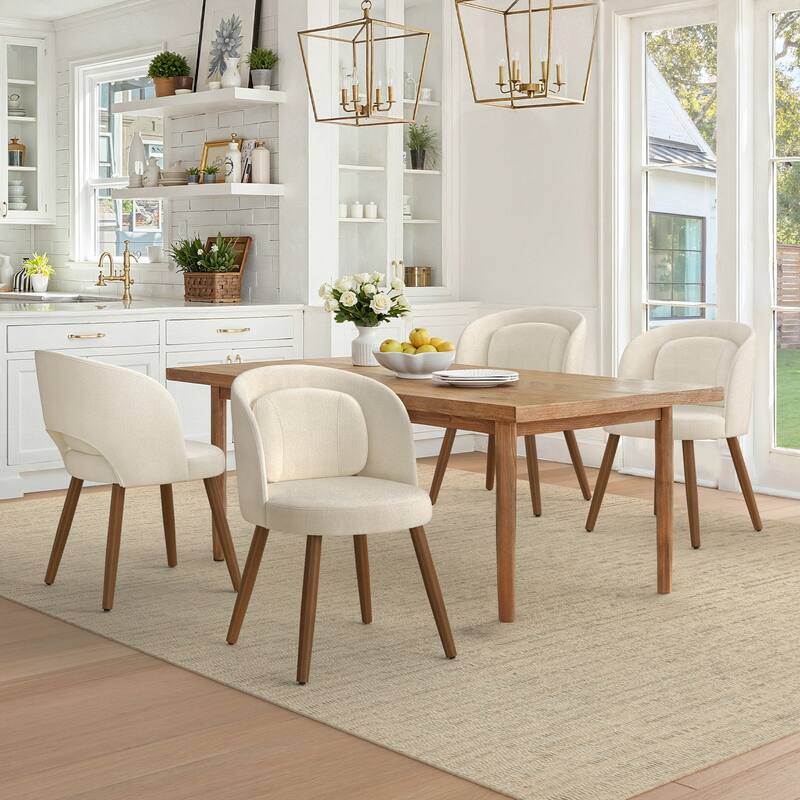 Upholstered Dining Chairs with Back Set of 2/4/6，Linen Dining Room Chairs with Lumbar Pillow for Dining Room, Beige - Beige Sand - Set of 4