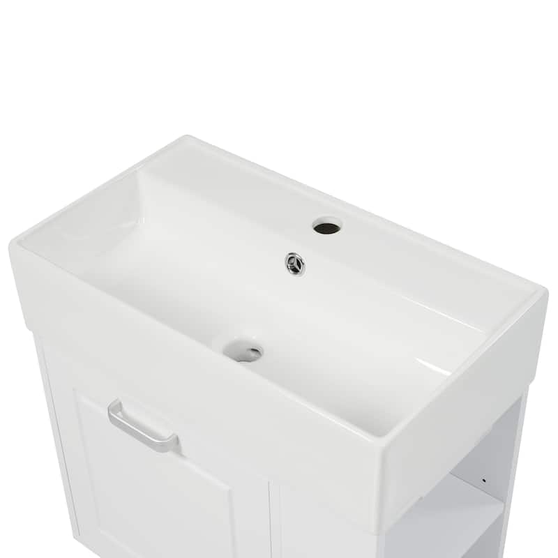 21.8" Floating Bathroom Vanity Cabinet with Ceramic Sink & Toilet Paper Holder for Small Space