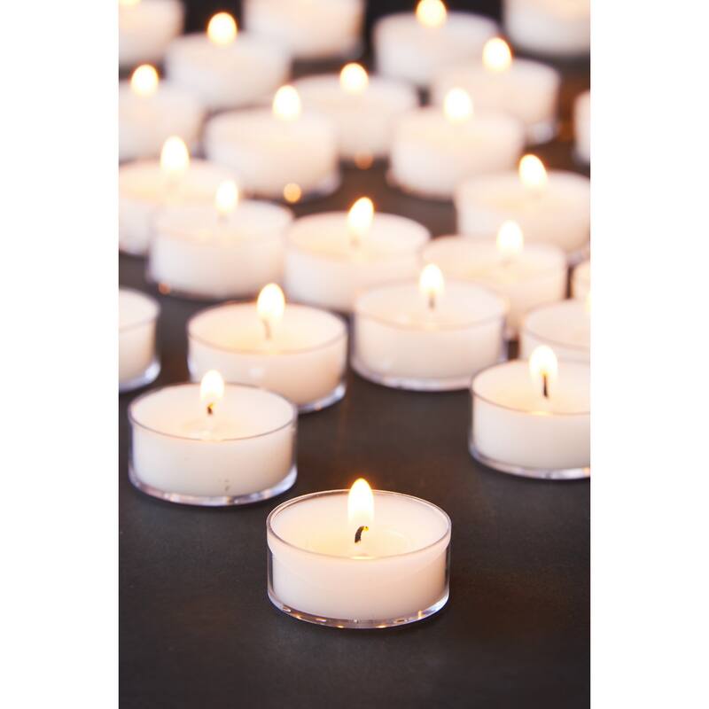 25 Clear Cup Tealight Candles - Everyday White Wax, 3 Hour Burn Time, Perfect for Candle Holders and Votive Displays
