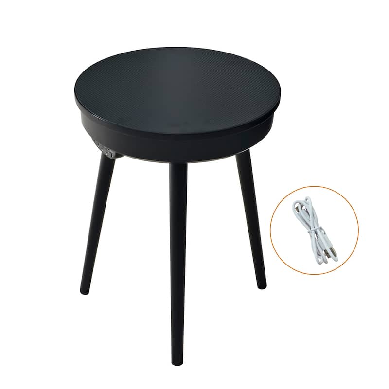 Round Smart End Table with Bluetooth Speaker Side Table LED Nightstand with USB Port